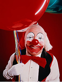 肖像,小丑,拿着,气球