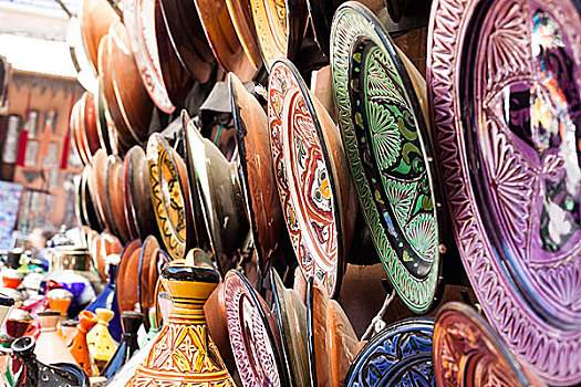 麦地那,市场,彩色,盘子,玛拉喀什,摩洛哥