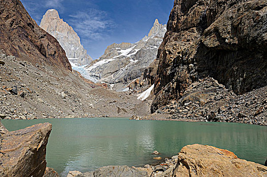 冰河,泻湖,正面,顶峰,山,安第斯山,巴塔哥尼亚,阿根廷,南美