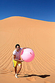 轻盈,男人,大,粉色,气球,沙漠,州立公园,靠近,犹他,美国