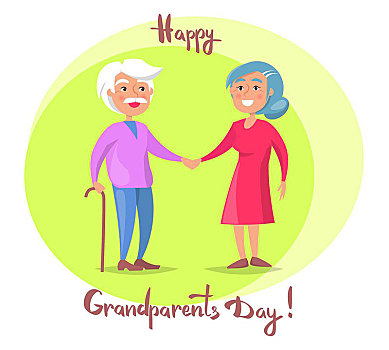 高兴,祖父母,白天,老年,夫妻,走,一起,海报,老人,女士,男性,棍,握手,矢量,插画,明信片,圆,白色背景