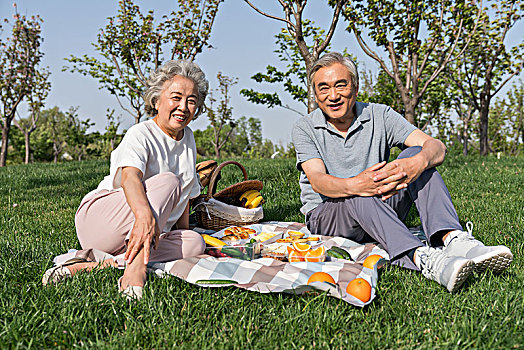 老年夫妻春游野餐