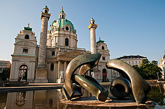 雕塑,卡尔教堂,教堂,维也纳,奥地利,欧洲