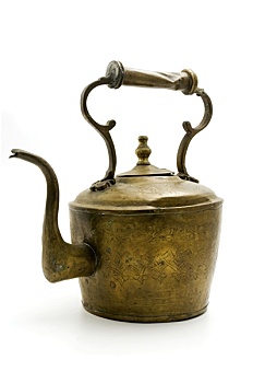 老,黄铜,茶壶