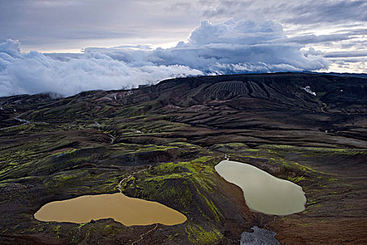 湖,不同,彩色,远足,小路,自然,自然保护区,冰岛高地,冰岛,欧洲