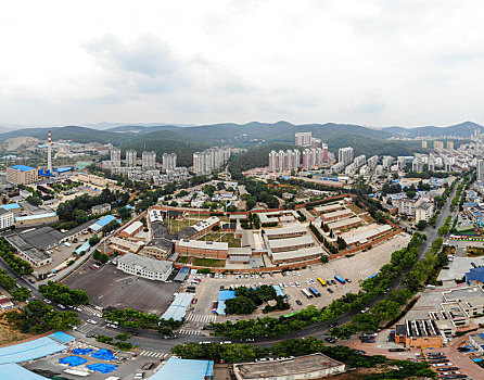 航拍辽宁大连旅顺口区旅顺日俄监狱旧址博物馆