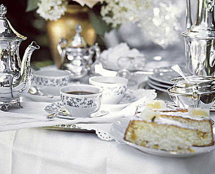 优雅,桌子,咖啡,花园,蛋糕