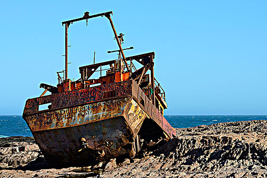 生锈,残骸,鱼,拖船,岩石,岸边,靠近,阿根廷,南美