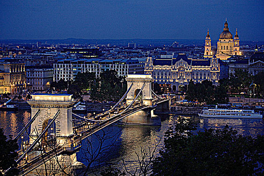 匈牙利,布达佩斯,链索桥,宫殿,大教堂