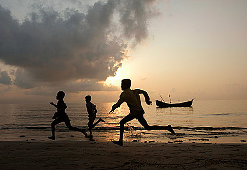 孩子,跑,海滩,圣徒,岛屿,只有,孟加拉,东北方,湾,南,市场,流行,旅游