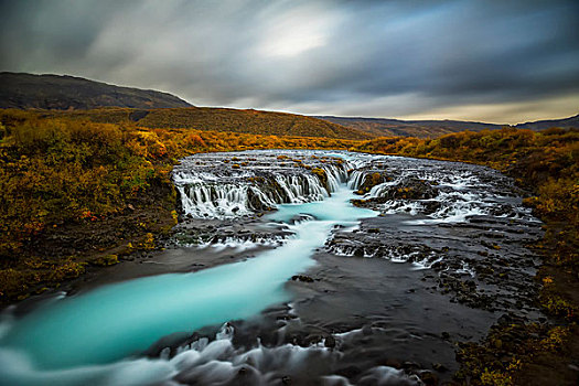 长时间曝光,水,流动,上方,石头,河流,乌云,空中,冰岛