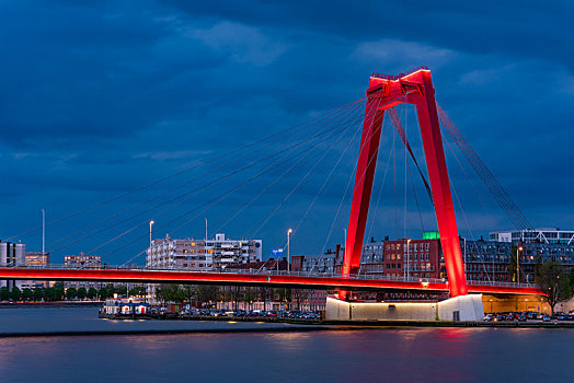 荷兰鹿特丹,willemsbrug,bridge红桥夜景