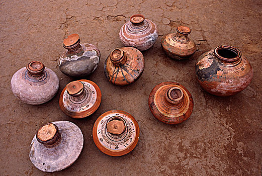 陶器,乡村,塔尔沙漠,信德省,省,巴基斯坦,四月,2005年