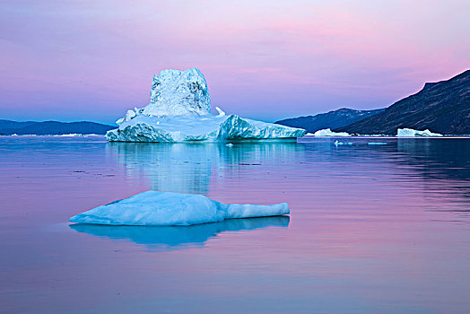 冰山,静水,子夜太阳,雅各布港,格陵兰