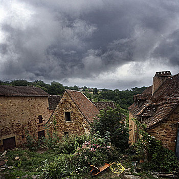 屋舍,乡村,灰色天空,法国