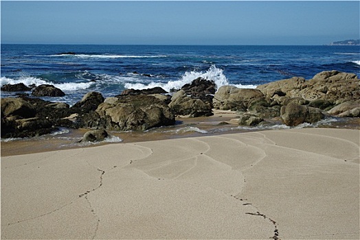 海滩,石头,波浪,靠近,蒙特里,加利福尼亚