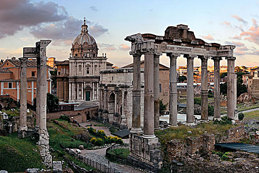 罗马,古罗马广场,遗址,古代建筑,日落,彩色,云,意大利