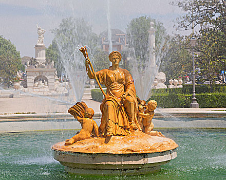 皇宫,喷泉,花坛,花园,阿兰费斯,马德里,西班牙