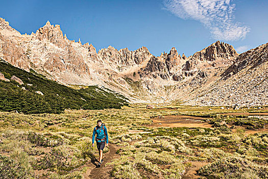 男性,远足,跋涉,山谷,纳韦尔瓦皮,国家公园,里奥内格罗,阿根廷