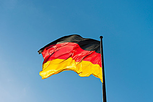 德国国旗,正面,蓝天,德国国会大厦,柏林,德国,欧洲