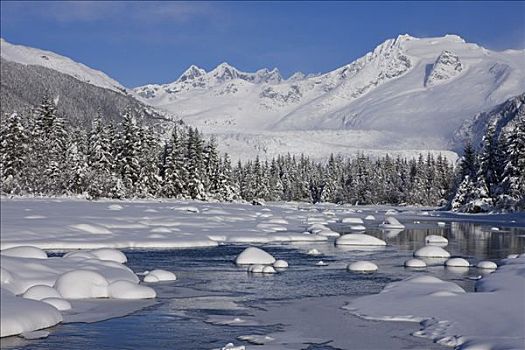景色,冬季风景,河,棉田豪冰河,塔,背景,靠近,阿拉斯加