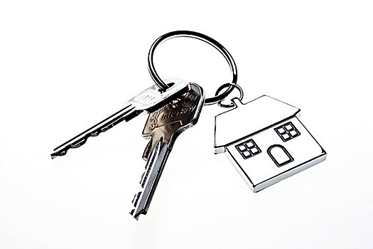 两个,钥匙,金属,标签,形状,房子,象征,图像,家,房地产