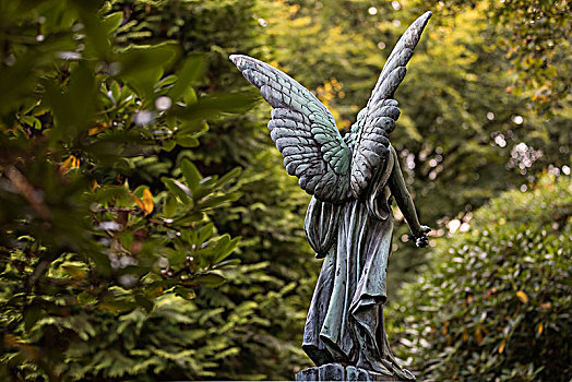 天使,雕塑,背面视角,墓地,汉堡市