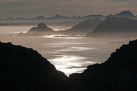 风景,山,上方,岛屿,罗弗敦群岛,诺尔兰郡,挪威,欧洲