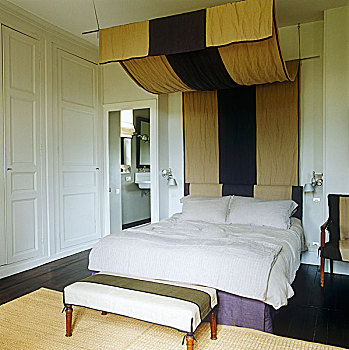卧室,惊人,条纹,亚麻布,床篷,床头板