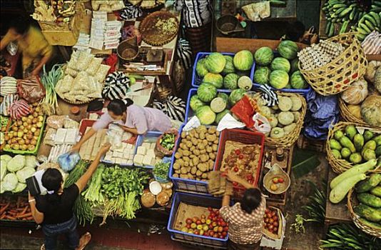 印度尼西亚,巴厘岛,登巴萨,市场,展示,高处