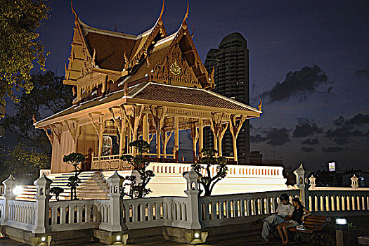 泰国,曼谷,公园,传统,风格,亭子