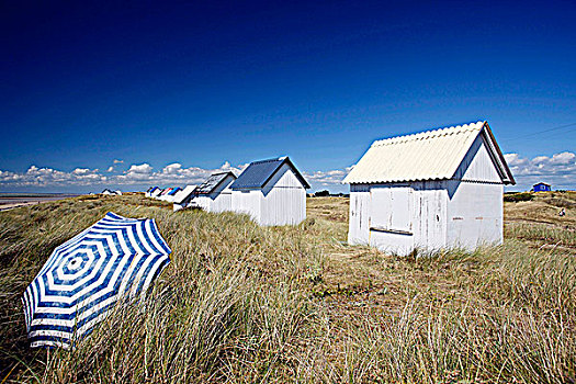 法国,诺曼底,海滩小屋