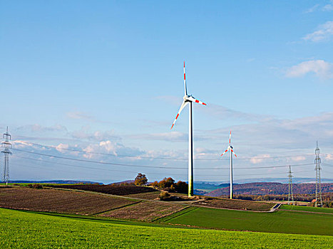 风轮机,乡村,山,北莱茵威斯特伐利亚,德国