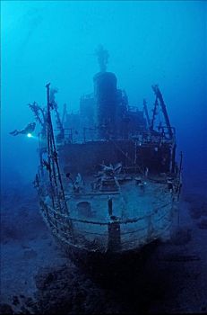 未知,船,残骸,潜水者,巴布亚新几内亚,俾斯麦海