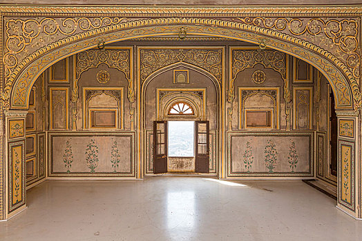 房间,历史,壁画,堡垒,斋浦尔,拉贾斯坦邦,印度,亚洲