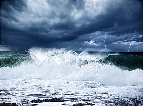 雷暴,閃電,海灘