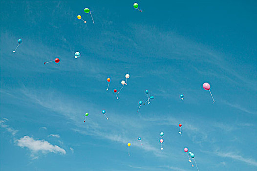 仰视,气球,信息,半空,天空