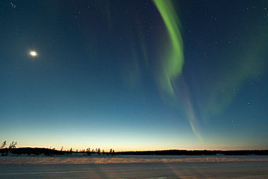 北极光,高处,冰,道路,湖,户外,耶洛奈夫,加拿大西北地区,加拿大