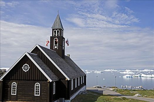 格陵兰,伊路利萨特,世界遗产,传统,木质,建造,教堂,俯瞰,满,收集,本地人