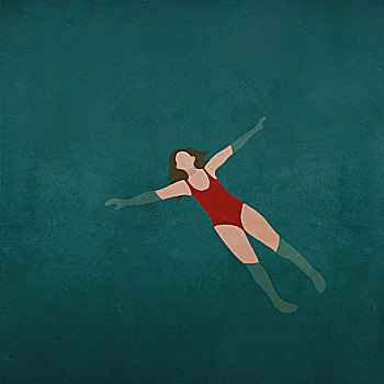 插画,女人,游泳,水中