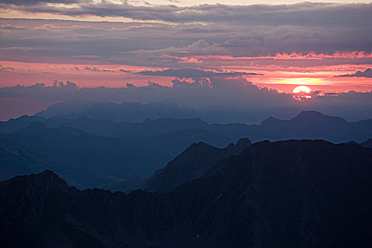 日出,高处,基茨比厄尔,阿尔卑斯山,背景,提洛尔,奥地利