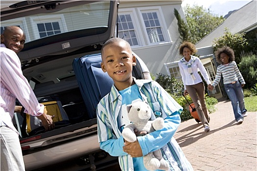 男孩,6-8岁,玩具,父亲,装载,背影,汽车,头像,倾斜