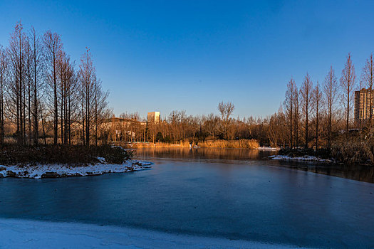 济南森林公园揽翠湖冬景