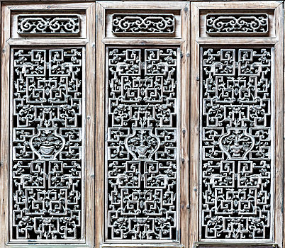 中式鏤空雕花門窗,中國安徽省黟縣盧村木雕樓