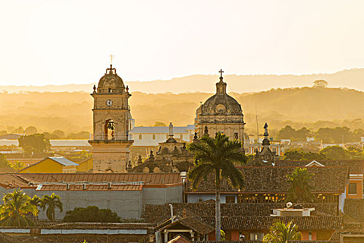 风景,历史,中心,塔,大教堂,亚松森,日落,格拉纳达,尼加拉瓜,中美洲