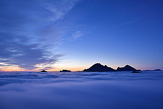 云,山峰,风景,黄昏,罗弗敦群岛,挪威,欧洲
