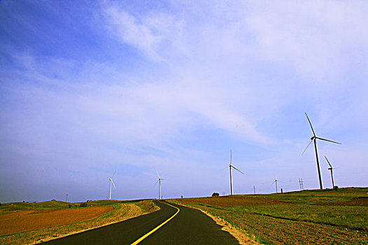 草原柏油路风车