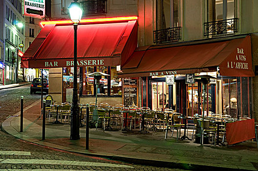 餐馆,酒吧,蒙马特尔,夜景,巴黎,法国,欧洲
