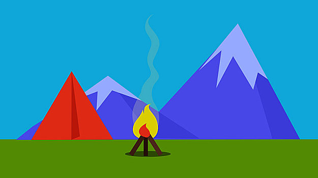 露营,帐蓬,靠近,火,山,背景,风格,娱乐,活动,罐,旗帜,推销,材质,展示,模版,远足,概念,矢量
