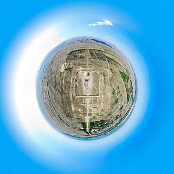 小行星视角,航拍宁夏银川西夏王陵三号帝王陵园,泰陵,球形全景图
